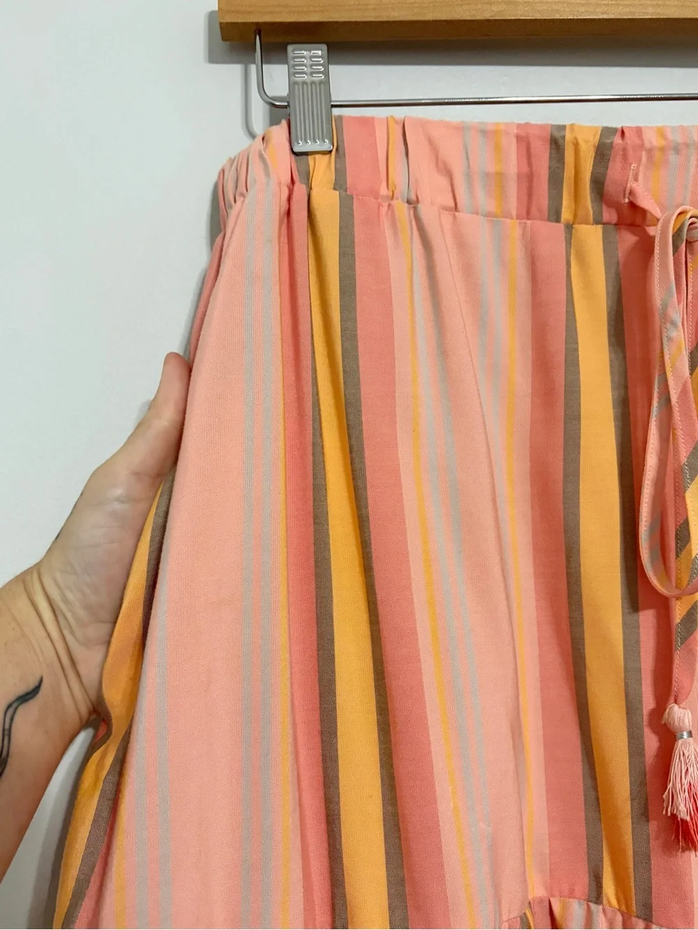 Matilda Jane Dream Chasers Apricot Tree Coral Stripe Tiered Midi Skirt NEW Large